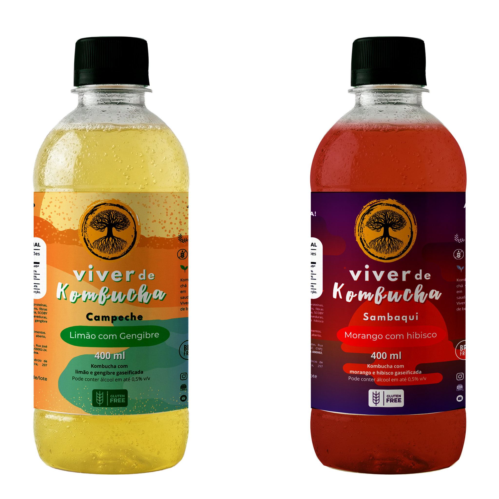 Kit com 12 Kombuchas de Limão e Morango 400ml