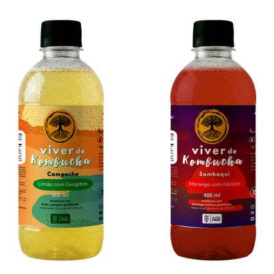 Kit com 12 Kombuchas de Limão e Morango 400ml