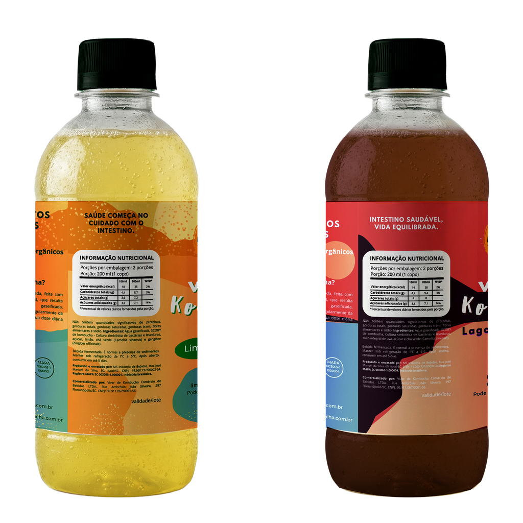 Kit com 12 Kombuchas de Limão com Gengibre e Uva 400ml