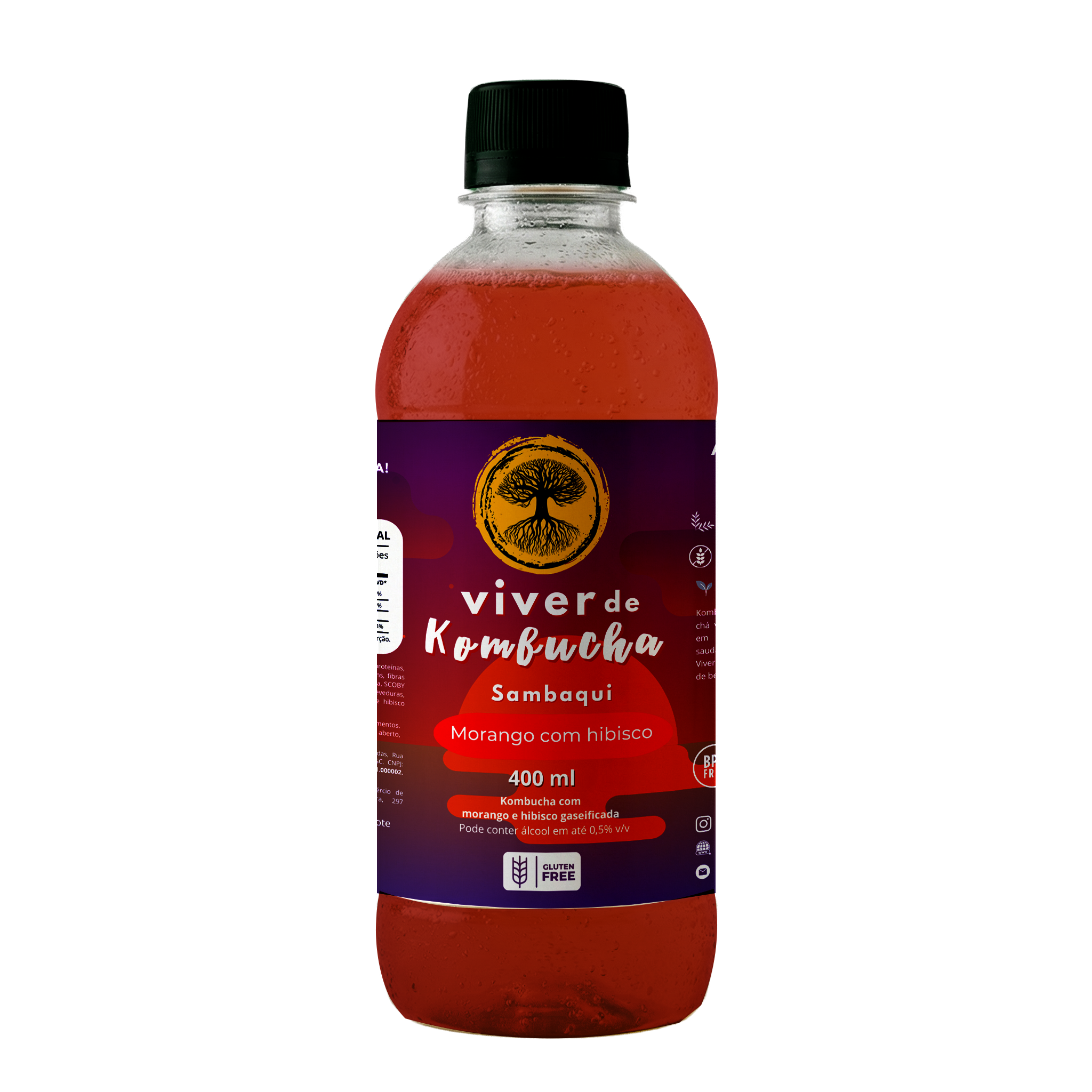 Kit com 24 Kombuchas Sabor Morango com Hibisco 400ml