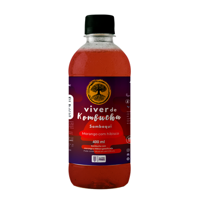 Kit com 24 Kombuchas Sabor Morango com Hibisco 400ml