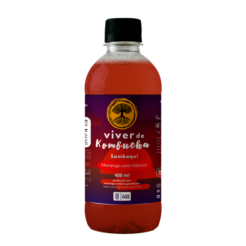 Kit com 24 Kombuchas Sabor Morango com Hibisco 400ml