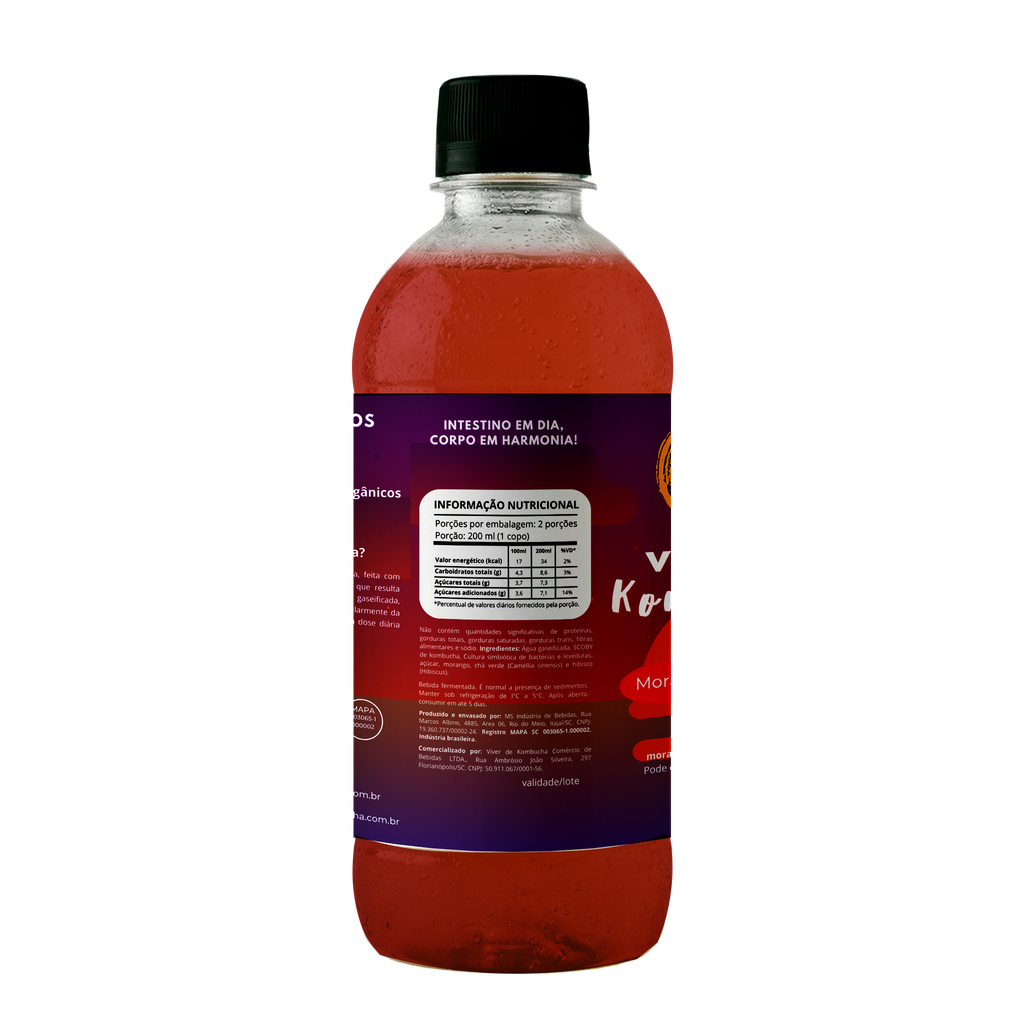 Kit com 12 Kombuchas Sabor Morango com Hibisco 400ml