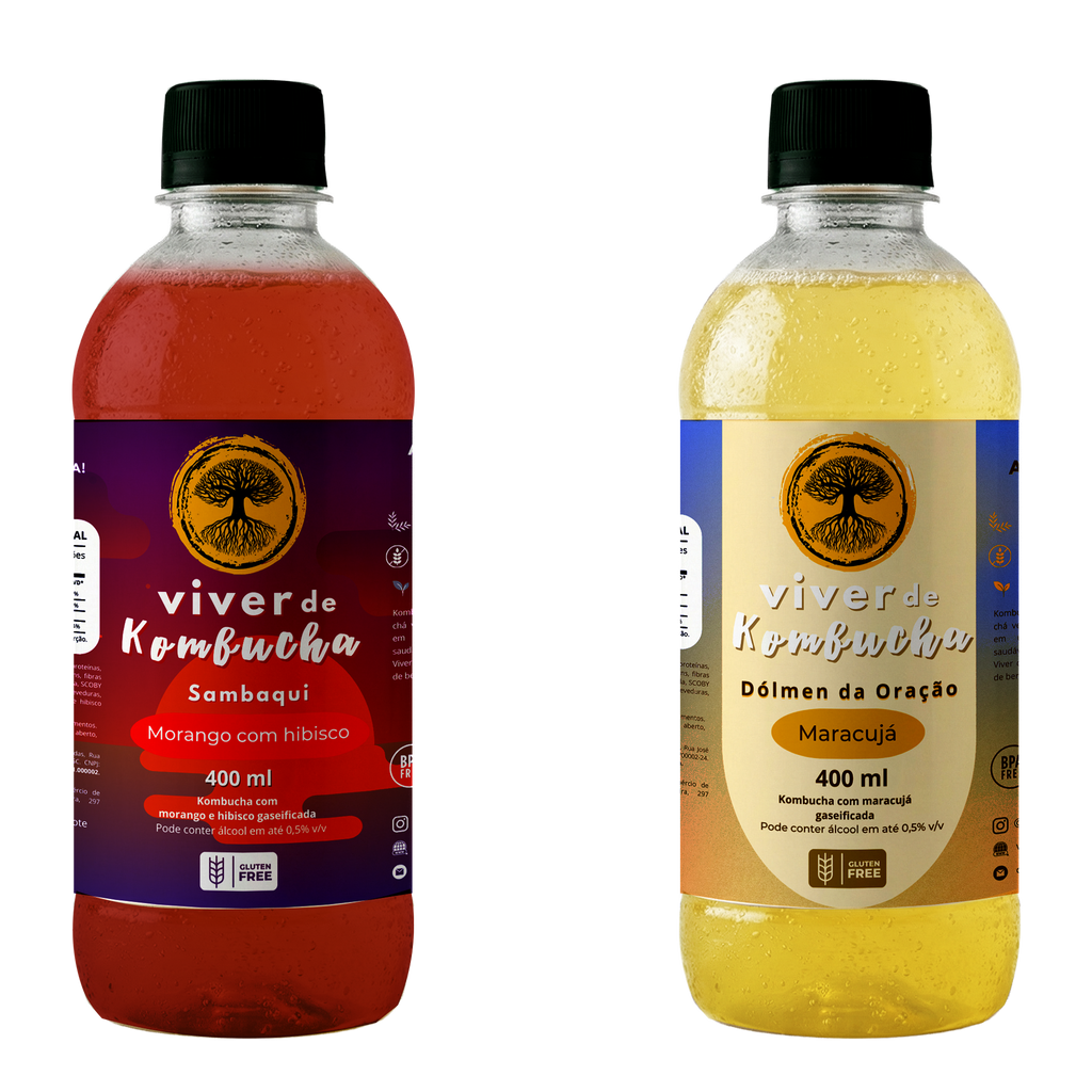 Kit com 12 Kombuchas de Morango com Hibisco e Maracujá