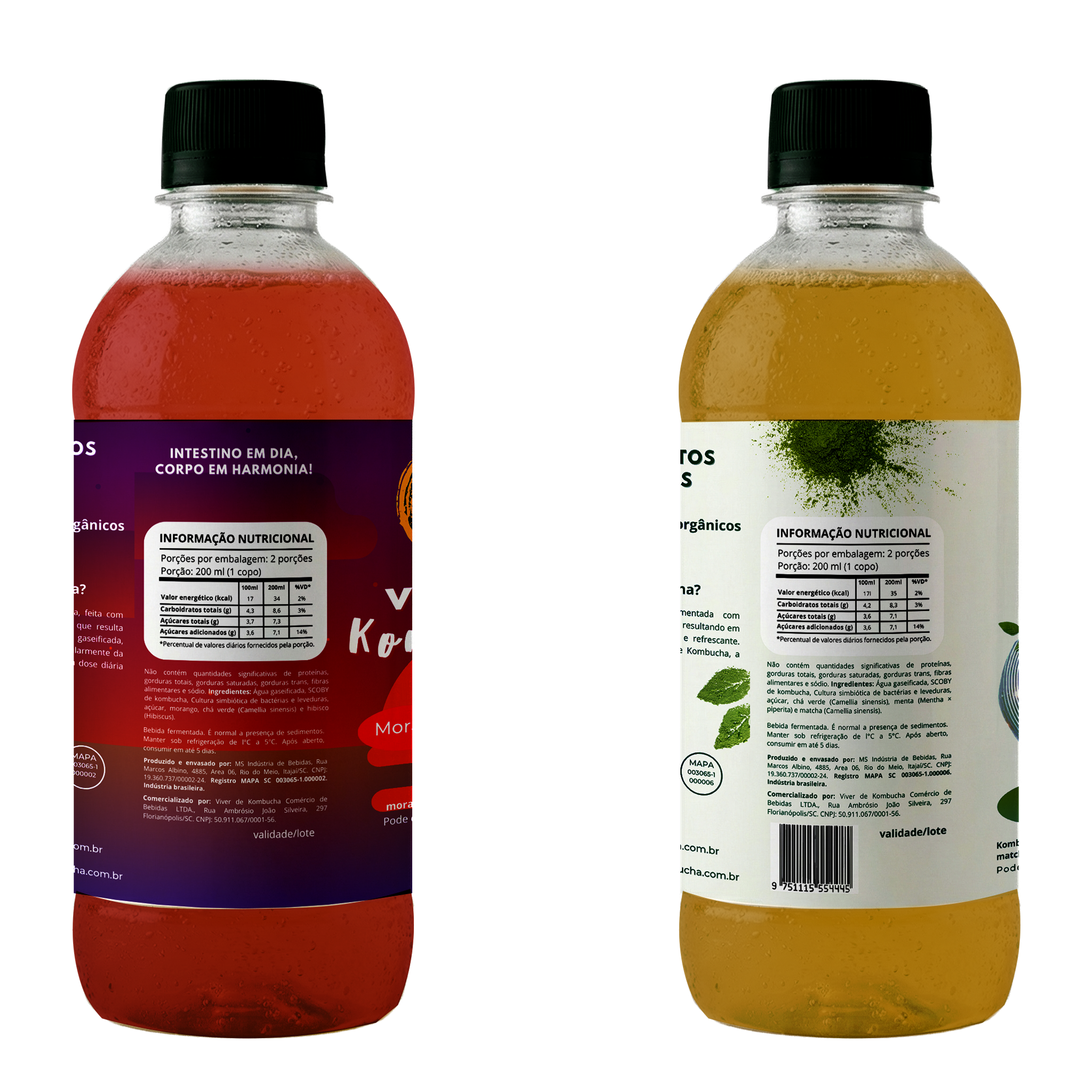 Kit com 24 Kombuchas de Morango com Hibisco e Menta & Matcha