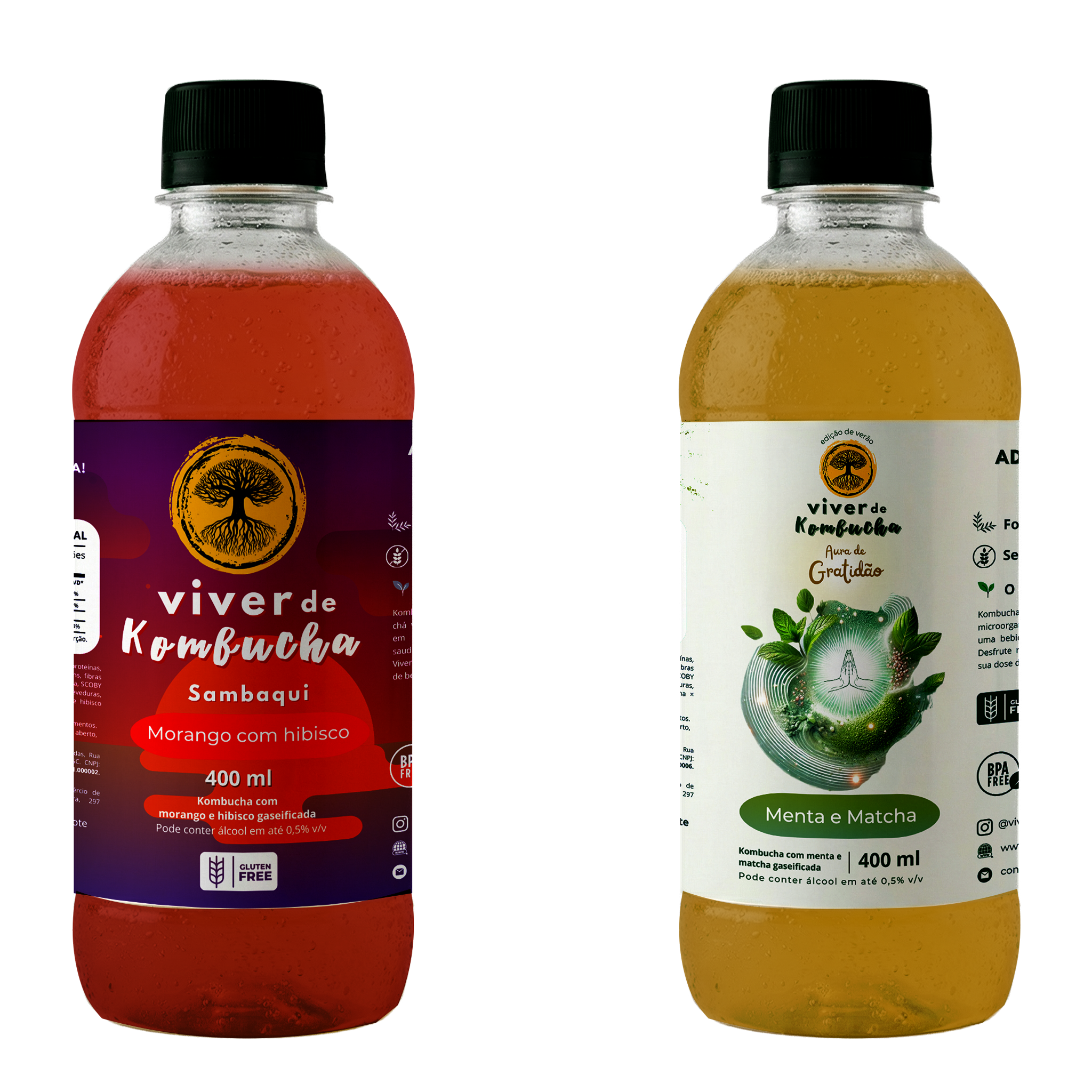 Kit com 24 Kombuchas de Morango com Hibisco e Menta & Matcha