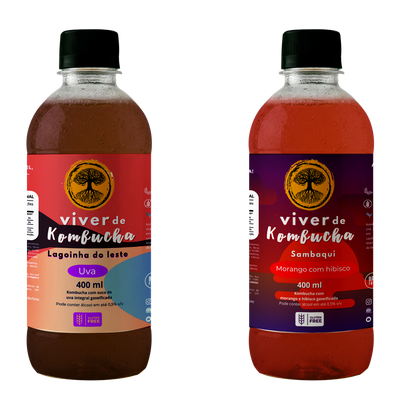 Kit com 12 Kombuchas de Uva e Morango 400ml